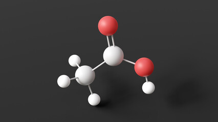 acetic acid molecule, molecular structure, food additive e260, ball and stick 3d model, structural chemical formula with colored atoms