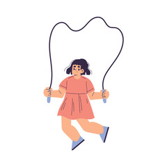 Little Girl Skipping Rope as Children Day Activity Vector Illustration