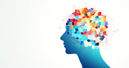 Head profile with jigsaw puzzle pieces falling apart. Alzheimer's and dementia, mental illness and brain disorder vector illustration