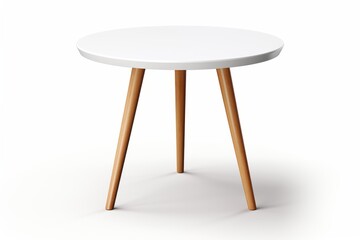White round table on three wooden legs isolated on a white background.generative ai
