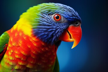 A beautiful portrait of a Rainbow lorikeet parrot close up on a beautiful blurred background.generative ai
