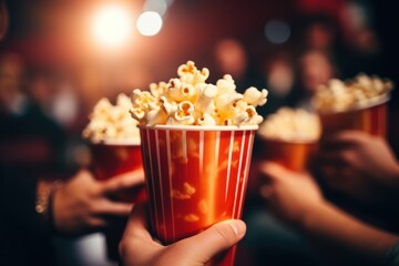 people holding popcorn in movie theater