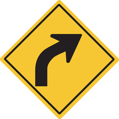Right bend.Various curved signs. Traffic warning signs. PNG illustration. 