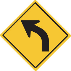 Left bend.Various curved signs. Traffic warning signs. PNG illustration. 
