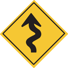 Left zig zag road.Various curved signs. Traffic warning signs. PNG illustration. 