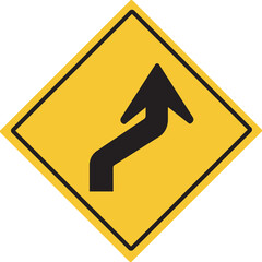 Right double bend.Various curved signs. Traffic warning signs. PNG illustration. 