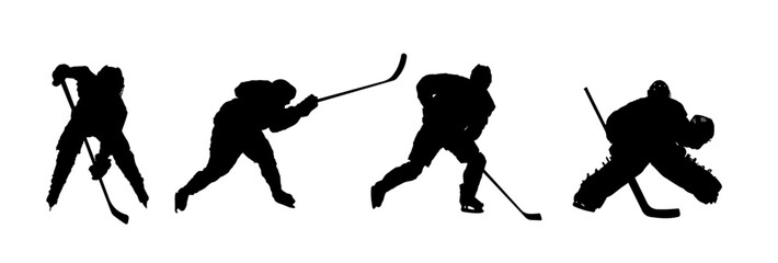 set of hockey players silhouettes - vector illustration