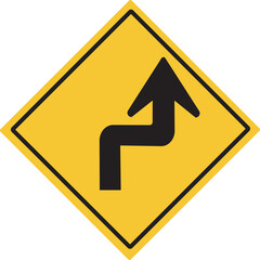 Right double curve.Various curved signs. Traffic warning signs. PNG illustration. 