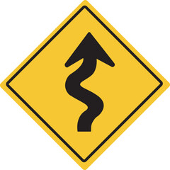 Right zig zag road.Various curved signs. Traffic warning signs. PNG illustration. 