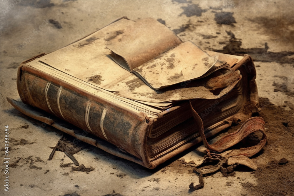 Aufkleber a captivating image of an ancient open book, showcasing its weathered pages and worn cover. generati