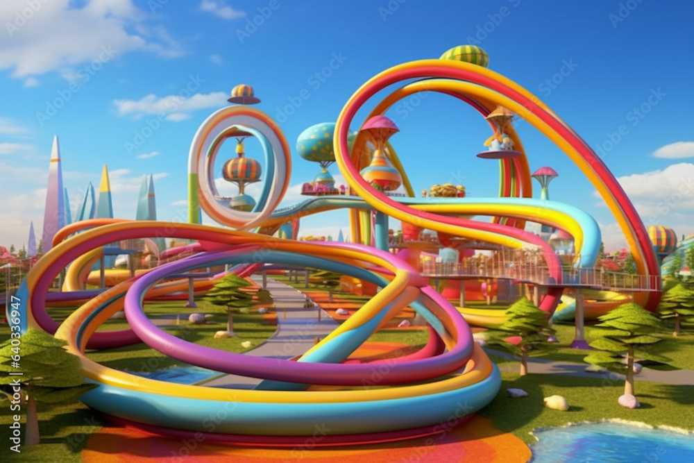 Leinwandbilder a whimsical and playful depiction of a rainbow bridge with curving lines and imaginative shapes. gen