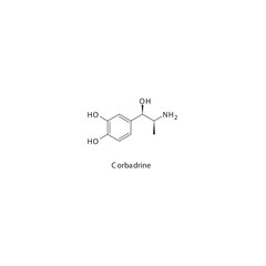 Corbadrine  flat skeletal molecular structure α1 agonist drug used in nasal congestion treatment. Vector illustration.