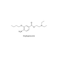 Oxybuprocaine flat skeletal molecular structure Local Anesthetic  drug used in local anasthesia, pain treatment. Vector illustration.