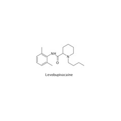 Levobupivacaine  flat skeletal molecular structure Local Anesthetic  drug used in local anasthesia, pain treatment. Vector illustration.