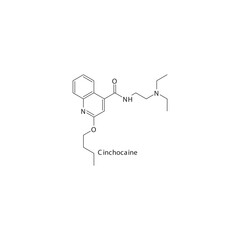 Cinchocaine  flat skeletal molecular structure Local Anesthetic  drug used in local anasthesia, pain treatment. Vector illustration.