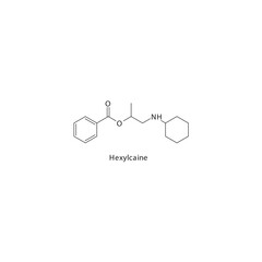 Hexylcaine  flat skeletal molecular structure Local Anesthetic  drug used in local anasthesia, pain treatment. Vector illustration.