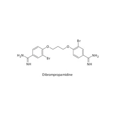 Dibrompropamidine  flat skeletal molecular structure Antibacterial agent drug used in skin disinfection treatment. Vector illustration.