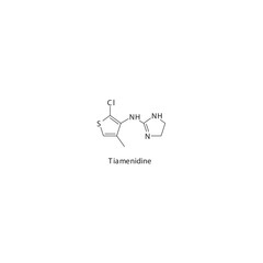 Tiamenidine  flat skeletal molecular structure α1 agonist drug used in hypotension treatment. Vector illustration.