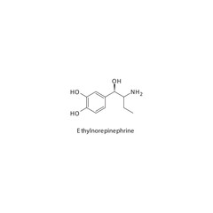 Ethylnorepinephrine  flat skeletal molecular structure α1 agonist drug used in bronchoconstriction treatment. Vector illustration.