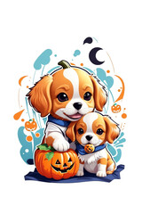 kawaii halloween jack-o'-lantern graphics with cute puppies