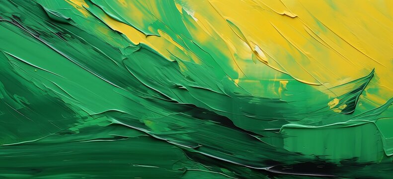 Abstract oil paint brush strokes background. Green, yellow and black colors