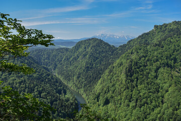 Fototapeta na wymiar View on Tatra mountains and Dunajec river from Sokolica neighborhood