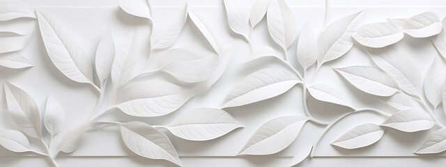 White paper leaves on a white background. 3d render. Wallpaper.