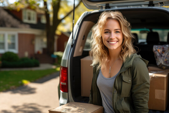 Young Female College Student Moving Her Stuff Out Of Parents Home To A College Dorm