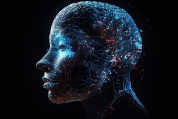 Portrait of female robot, android face, Artificial intelligence concept. Generative AI