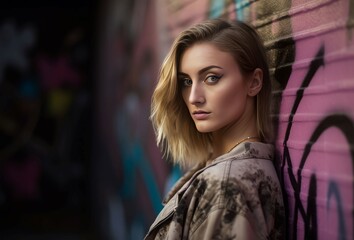 Lady graffiti wall. Generate Ai