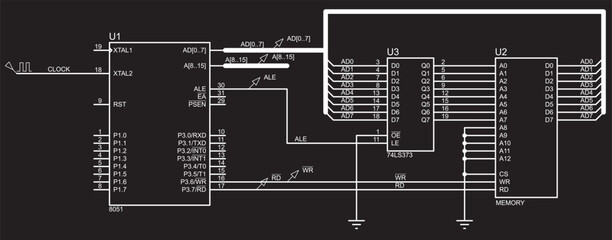 Vector electrical schematic diagram. 
Connecting external memory to the microcontroller. EEPROM timing.