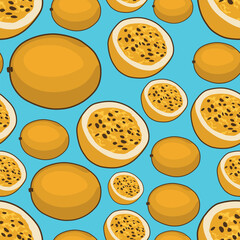 Modern passion fruit seamless pattern with light turquoise background