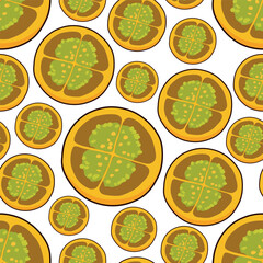 Modern sliced Lulo fruit or "naranjilla" in spanish seamless pattern