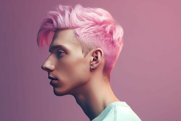 Man pink hair. Generate Ai