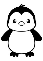 Black and white vector illustration of a cute penguin