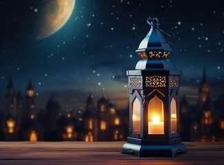 Muslim lantern with candles on the background in the night