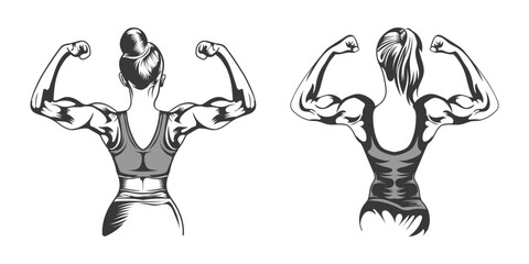 Girl fitness arms gym black and white vector bundle