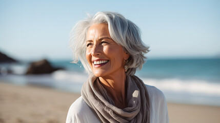 Fototapeta na wymiar Beautiful senior model. Elderly women portrait with smiling face. 