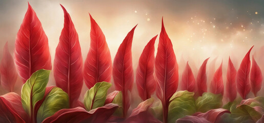 Abstract red beetroot leaves, illustrative background. Generative AI.