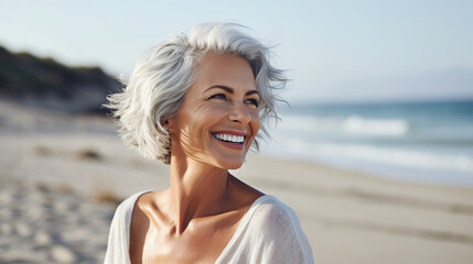 Fototapeta na wymiar Beautiful senior model. Elderly women portrait with smiling face. 