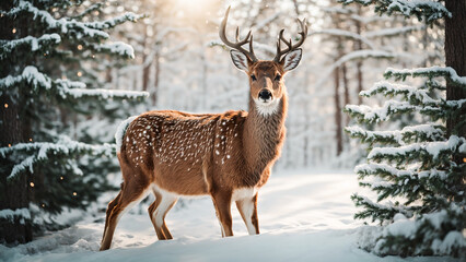 Fototapeta premium Deer in the snowy forest