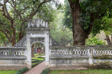 View of garden and walls of the inner courtyard in the Temple of Literature, Hanoi, Vietnam dedicated to Confucius and the Imperial Academy, Vietnams first national University