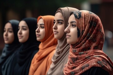 Muslim women group together. Generate Ai