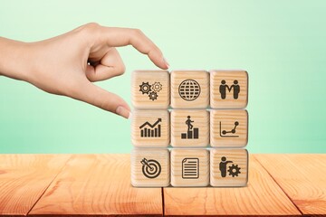 new employee concept. set of wooden cubes