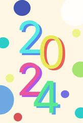 Vector Brightly colored number 2024 with colored dots background. 2024 new year numbers 