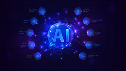 Artificial Intelligence and healthcare ccomputer database concept. Tech Futuristic Template. Database concept
