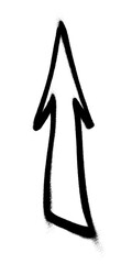 Graffiti arrow with overspray in black over white.
