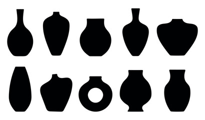 set of vases. vase silhouettes collection, various black abstract vases - obrazy, fototapety, plakaty