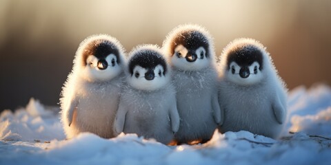 Cute and funny penguins winter, Animal world. Generative AI - obrazy, fototapety, plakaty