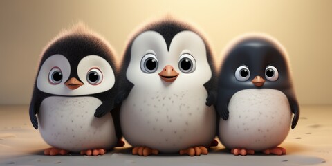 Obraz premium Cute and funny penguins winter, cartoon. Animal world. Generative AI